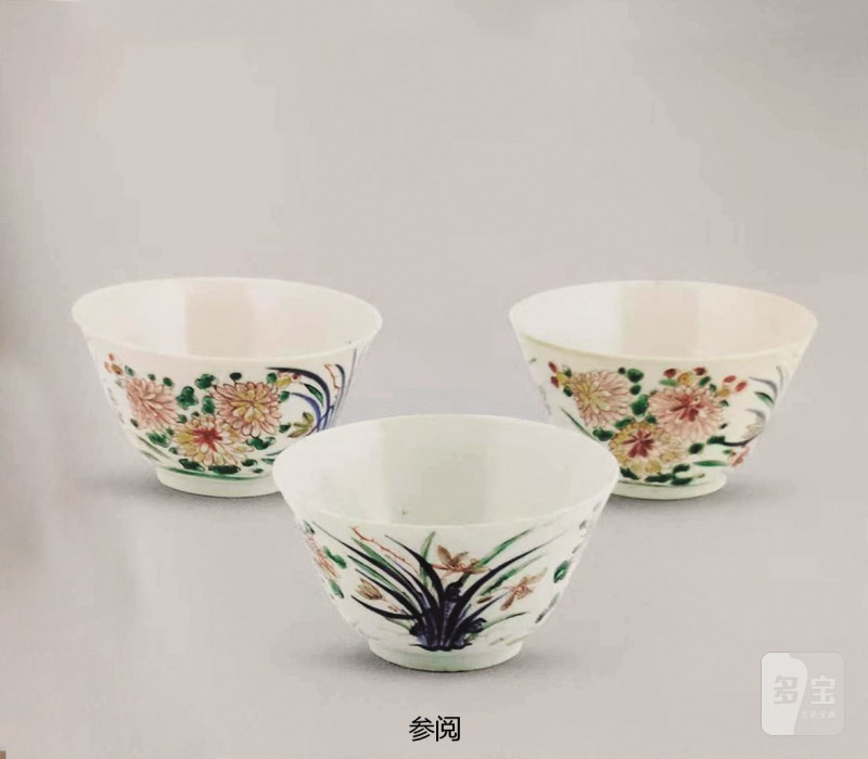 明天启—崇祯  青花五彩兰花杯（一组 4 只） - 图3